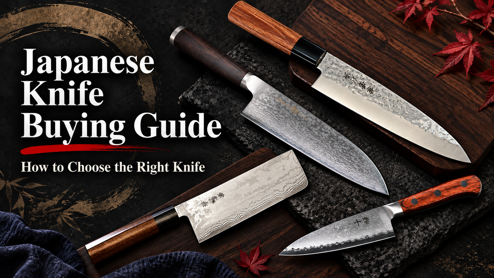 Japanese knife buying guide featuring Gyuto, Santoku, Nakiri, and Petty knives to help choose the right Japanese kitchen knife.