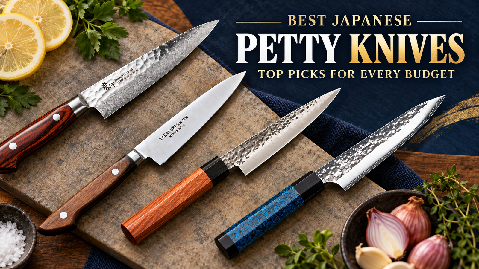 Best Japanese Petty Knives: top Japanese petty knife picks for every budget shown in a clean featured image with multiple petty knives.